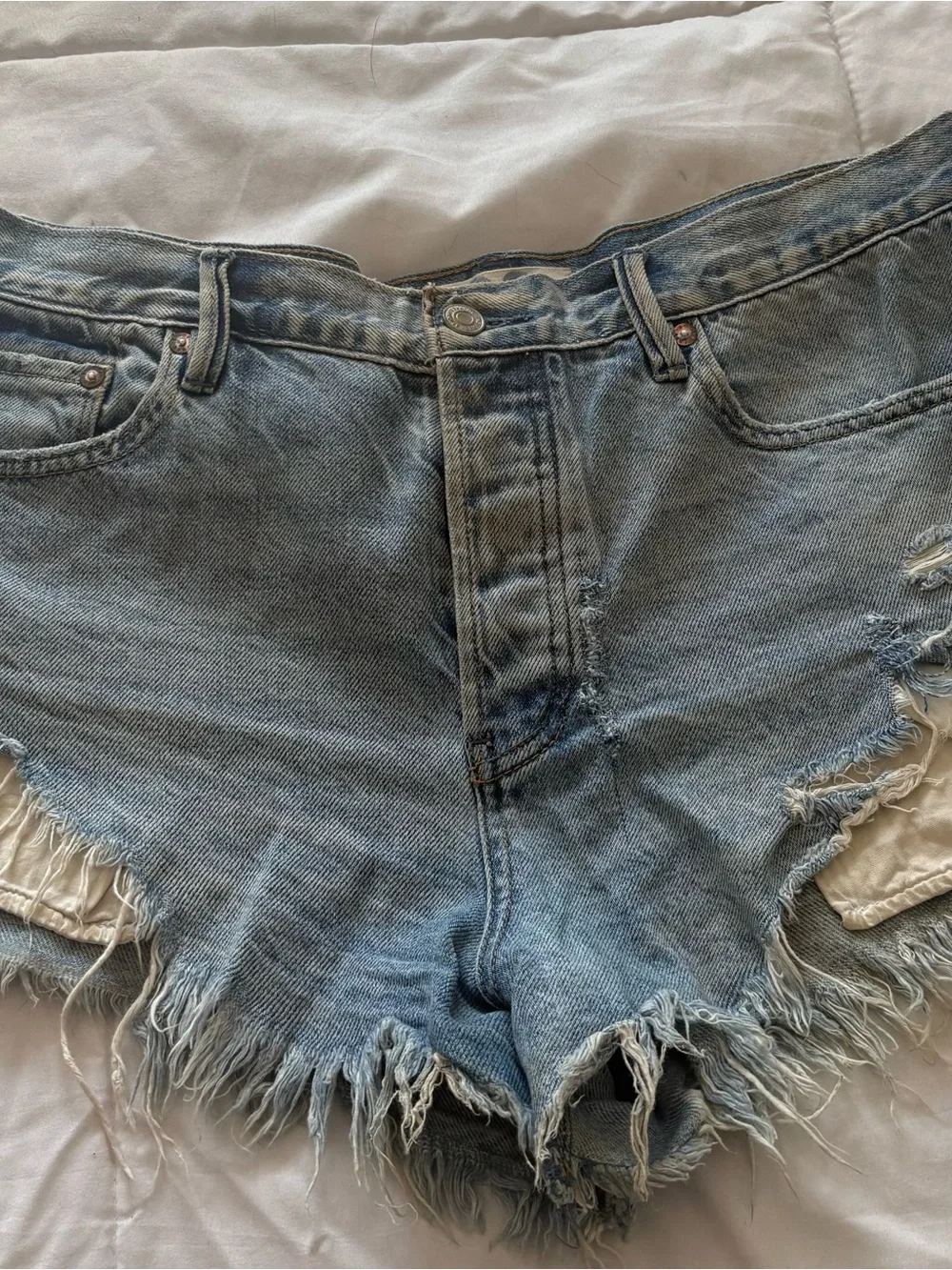 Free People Light Blue Distressed Denim Shorts